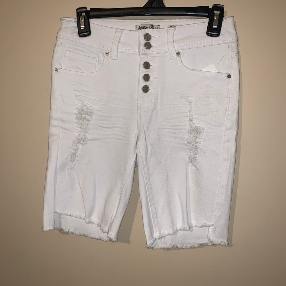 White Distressed Shorts